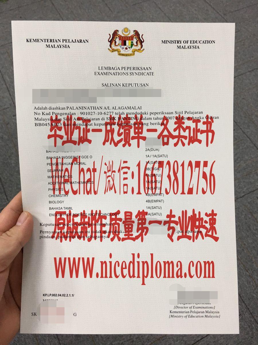 原版仿制马来西亚大马教育文凭SPM证书